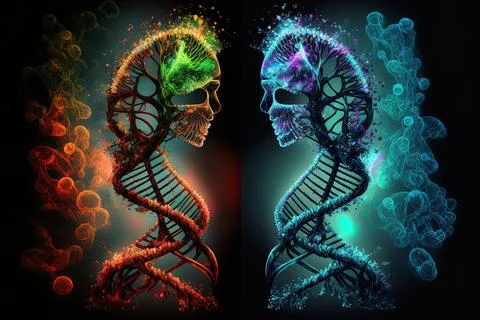 Biotechnology and science Illustrations of DNA and abstract art. Generative AI Stock Illustration