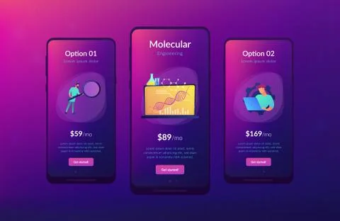Biotechnology app interface template. Illustrazione stock