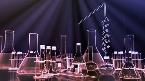 Biotechnology concept, lab test tubes with light rays Stockillustratie