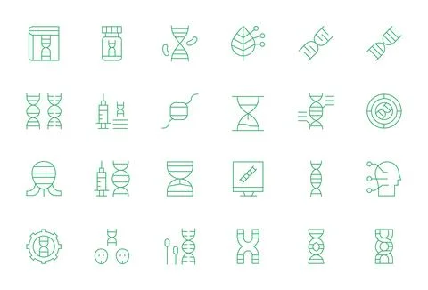 Biotechnology Essential Vector Set including 24 Editable Thin Line 64x64 Icon Stock Illustration