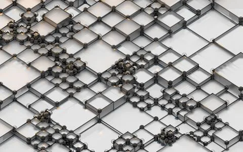 Biotechnology grid pattern with cube shape background, 3d rendering. 库存插图