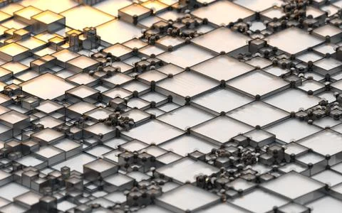 Biotechnology grid pattern with cube shape background, 3d rendering. Stock Illustration