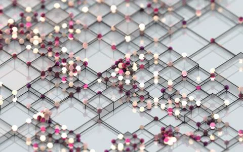 Biotechnology grid pattern with cube shape background, 3d rendering. Illustrazione stock