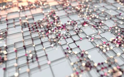 Biotechnology grid pattern with cube shape background, 3d rendering. イラスト素材