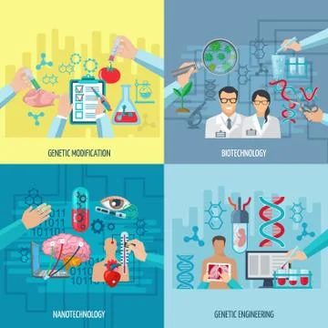 Biotechnology Icons Composition Square Concept Stock Illustration