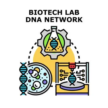 Biotechnology lab discovering human dna genome network Stock Illustration