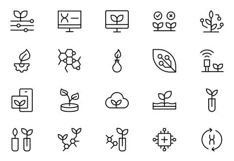 Biotechnology line icon set. Includes icons for scientific, innovation, sci.. Stock Illustration