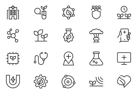 Biotechnology line icon set. Includes icons for scientific, innovation, sci.. Stock Illustration