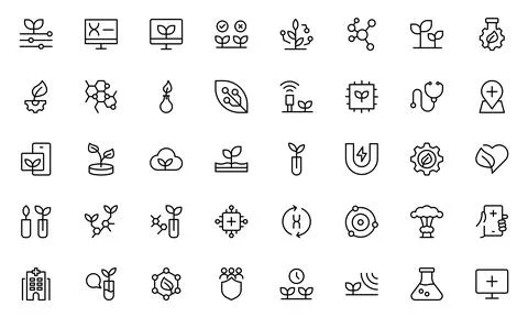 Biotechnology line icon set. Includes icons for scientific, innovation, sci.. Stock Illustration