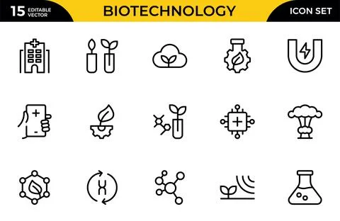 Biotechnology line icon set. Includes icons for scientific, innovation, mic.. Stock Illustration