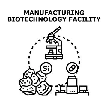 Biotechnology manufacturing facility process with scientific research element Stock Illustration