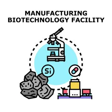 Biotechnology manufacturing facility process with scientific research element Stock Illustration
