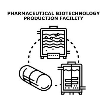 Biotechnology pharmaceutical production facility using innovative equipment f Stock Illustration