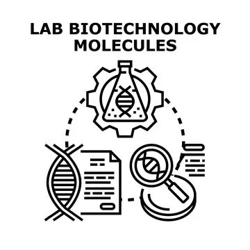 Biotechnology process researching genetic data and molecules Illustrazione stock
