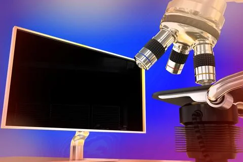 Biotechnology research concept, lab microscope and monitor Stock Illustration