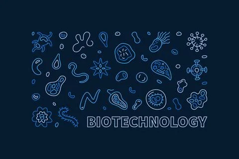Biotechnology Science concept vector creative blue outline horizontal banne.. Stock Illustration