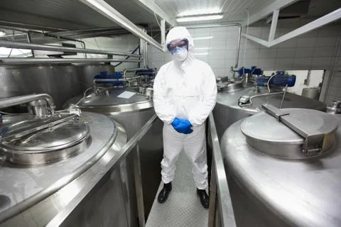 Biotechnology specialist in protective uniform,in laboratory Stock Photos