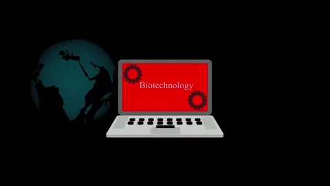 Biotechnology text concept with world globe. simple laptop icon background... Stock Footage 259768026