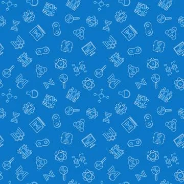 Biotechnology vector blue seamless pattern in thin line style 스톡 일러스트