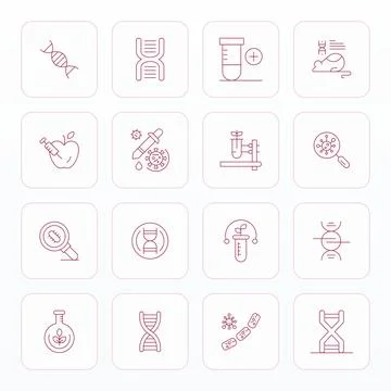 Biotechnology Vector Icon Library with 16 Thin Line 128x128 Grid Fitted Desig Stock Illustration