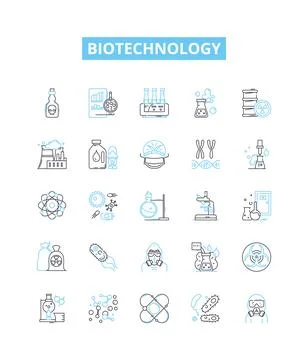 Biotechnology vector line icons set. Biotech, Genetics, Bioengineering, Genomics Stock Illustration
