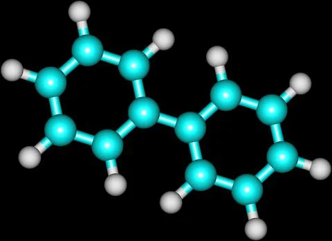 Biphenyl molecular structure on black background Stock Illustration