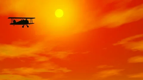 Biplan in burning sky - 3D render Video stock 21231460