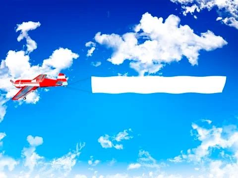 Biplane aircraft pulling advertisement banner Stock Illustration