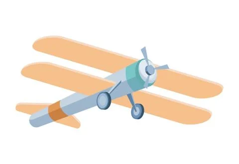 Biplane in flight vector flat illustration isolated on white background Stock Illustration
