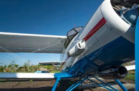 Biplane front view close-up view Stock Photos