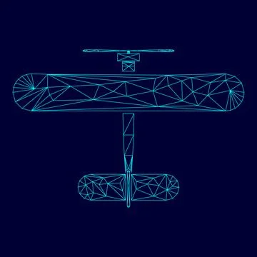 Biplane low poly triangulation triangulated polygonal electric cyan blue vi.. Stock Illustration