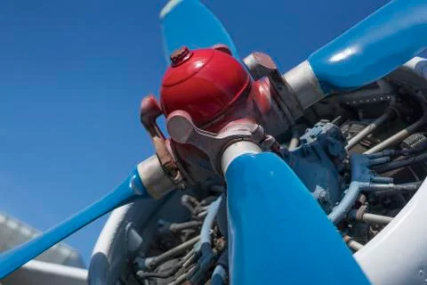 Biplane propeller close-up view Stock Photos