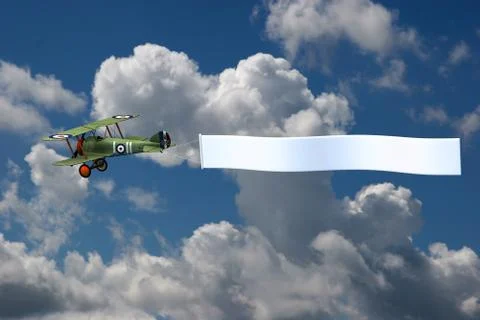 Biplane Pulling Blank Banner in Sky Stock Illustration