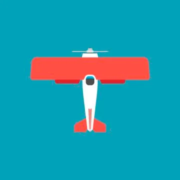 Biplane red top view vector icon transportation. Engine wing vehicle adventur Stockillustratie