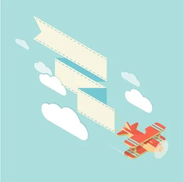 Biplane with ribbon square Stock Illustration