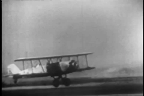 Biplane taking off, 1930s Video stock 35328049