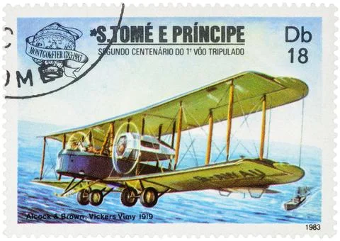 Biplane Vickers Vimy with pilots John Alcock and Arthur Brown Stock Photos
