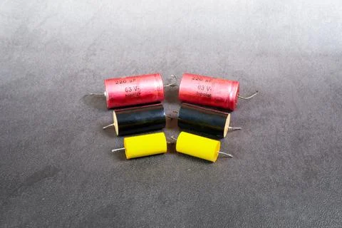 Bipolar capacitors various sizes Stock Photos