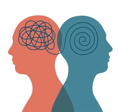 Bipolar disorder concept with two head silhouette Stock Illustration