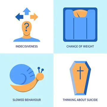 Bipolar disorder, depression phase flat icon set Stock Illustration