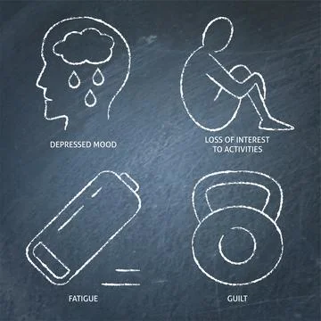 Bipolar disorder, depression phase icon set on chalkboard Stock Illustration