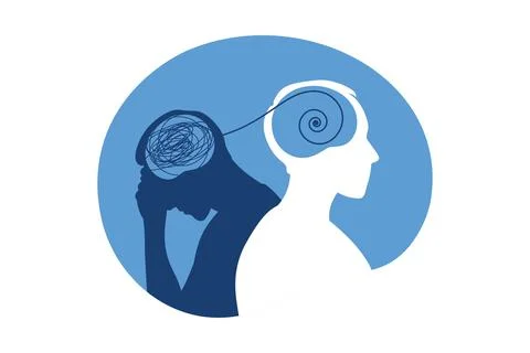 Bipolar disorder mind mental concept. Mood disorder. Dual personality. Mental Stock Illustration