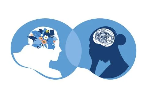 Bipolar disorder mind mental concept. Mood disorder. Dual personality. Ment.. Stock Illustration