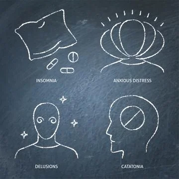 Bipolar disorder, mixed features phase icon set on chalkboard Illustrazione stock