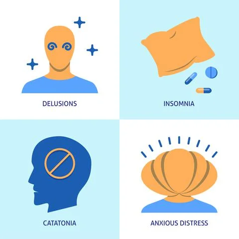 Bipolar disorder, mixed features phase flat icon set Stock Illustration