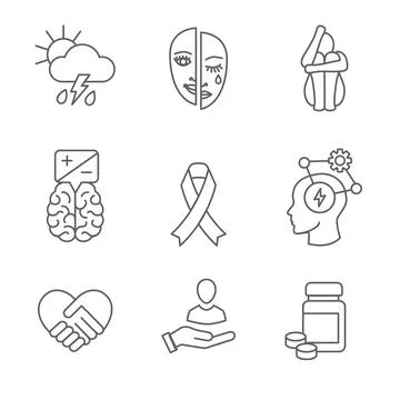 Bipolar Disorder or Depression BP Icon Set Showing Mental Health Symptoms Stock Illustration