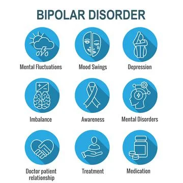 Bipolar Disorder or Depression BP Icon Set Showing Mental Health Symptoms Stock Illustration