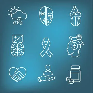 Bipolar Disorder or Depression BP Icon Set Showing Mental Health Symptoms Stockillustratie