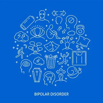 Bipolar disorder round concept poster in line style Stock Illustration