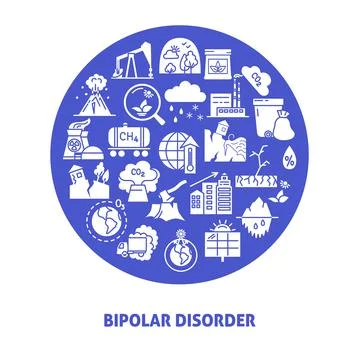 Bipolar disorder round poster in flat style Stock Illustration